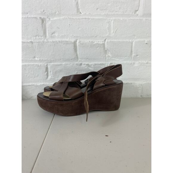 Kork-Ease Women’s Leather Platform Sandals Wedge Heel Ankle Straps Brown Size 5 - Picture 5 of 10
